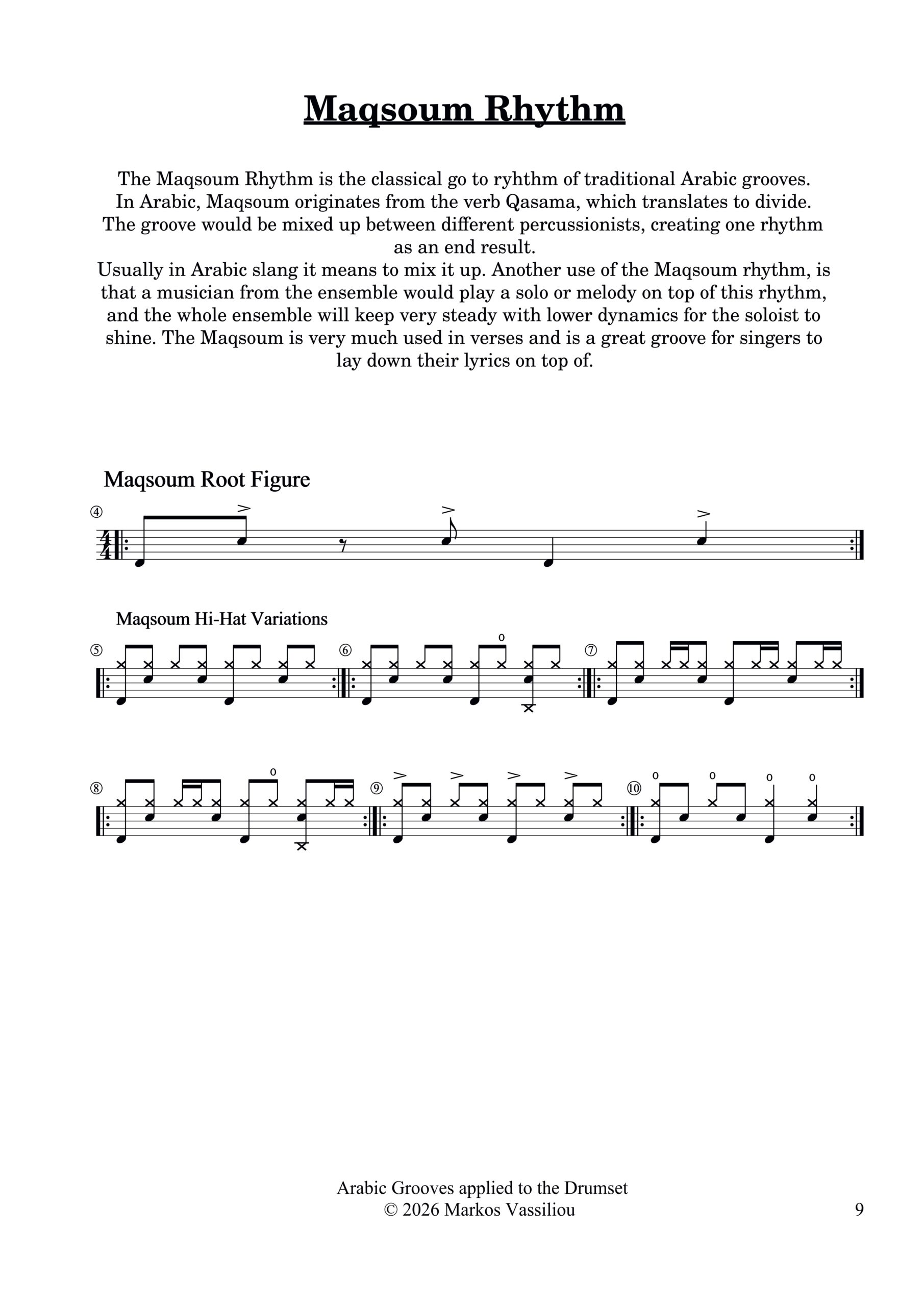 Arabic Grooves Applied to the Drumset Reading Preorder Free Sample - Markos Vassiliou 1